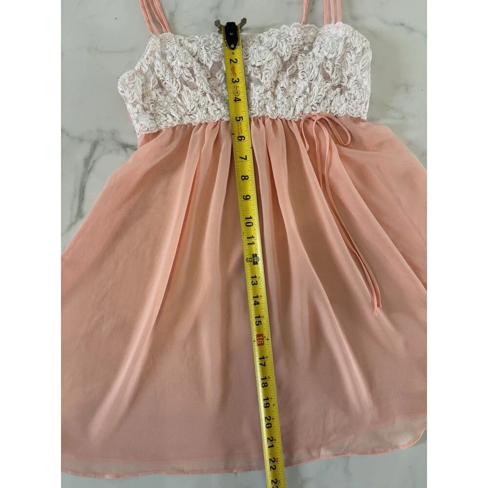 Blossom Intimates Peach Babydoll Chemise Lace & Pearl Embellished Size S